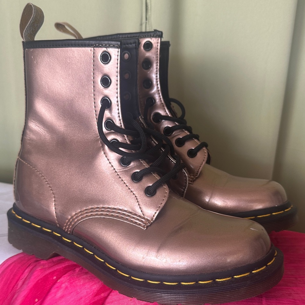 Dr. Martens Metallic Rose Gold Combat Boots
